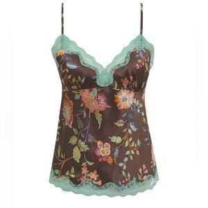 NWT Size L GOLD HAWK (CURENT STYLE) Floral Sparkle Lace Cami in Chocolate